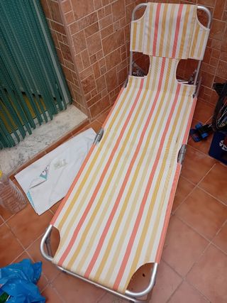 Tumbona plegable - naranja y beige
