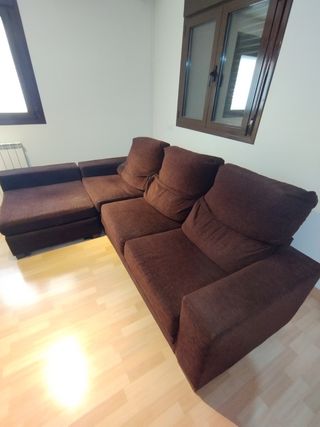Sofá chaiselongue marrón 3 plazas
