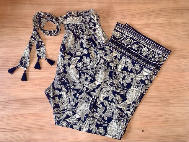 Pantalón fluido estampado aves