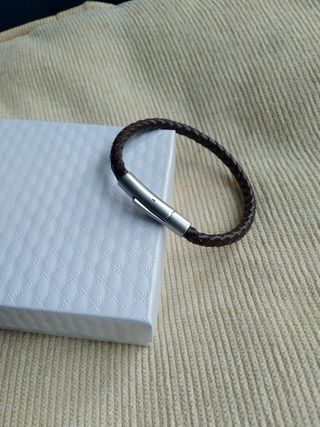 Pulsera cuero marrón - Acero inoxidable