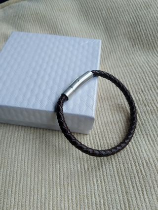 Pulsera cuero marrón - Acero inoxidable