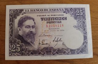 BILLETE 25 PTS 1954 ISAAC ALBÉNIZ 