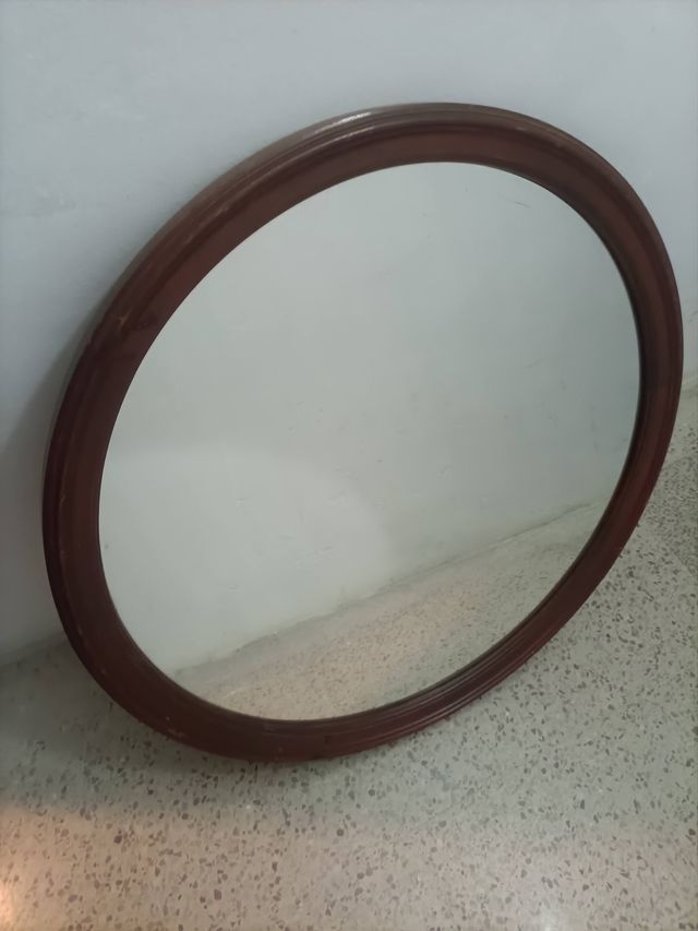 Espejo circular marrón