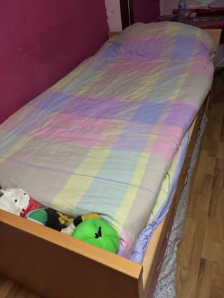 Cama nido infantil con cajones - marrón y rosa