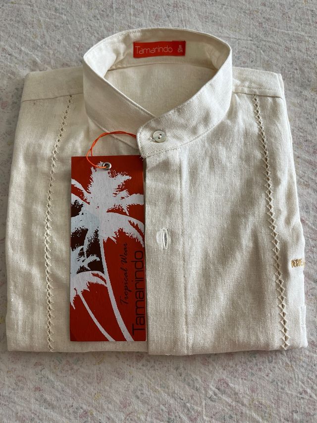 Camicia Guayabera in lino beige