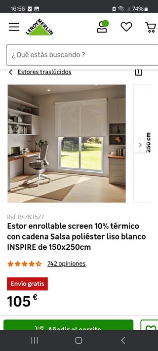 Estores enrollables térmicos blancos 150x250cm