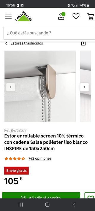 Estores enrollables térmicos blancos 150x250cm