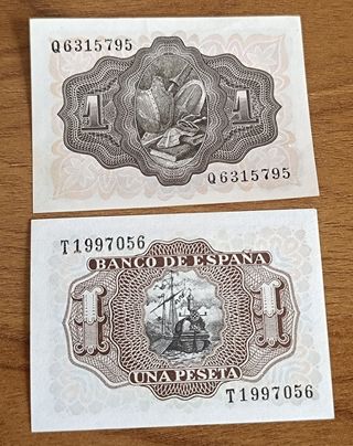 2 BILLETES 1 PTS ESPAÑA 1951 Y 1953