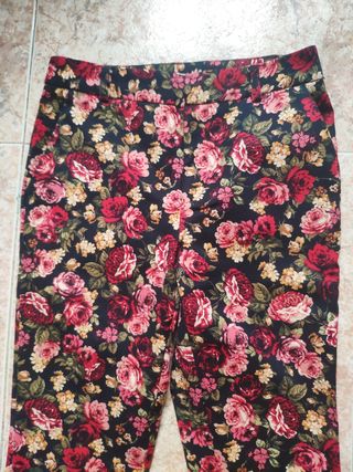 Pantalones Mujer Flores -Rojos-Negros