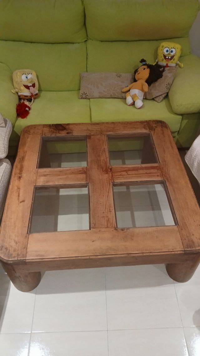 Mesa centro madera maciza y cristal
