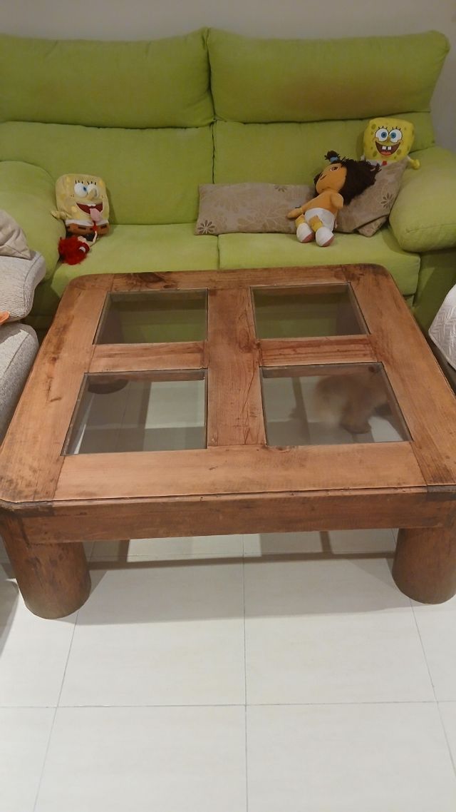 Mesa centro madera maciza y cristal