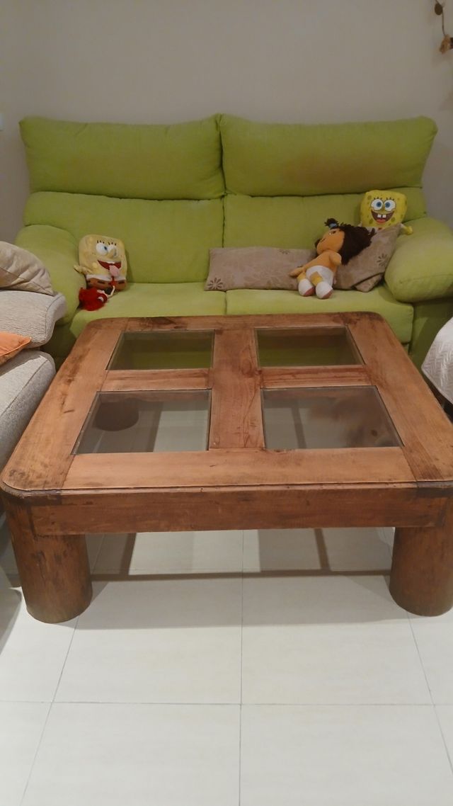 Mesa centro madera maciza y cristal