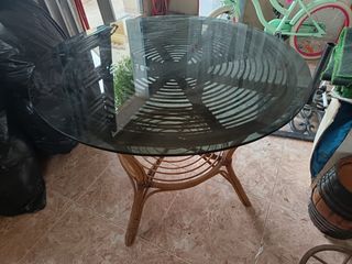 Mesa terraza bambú-cristal