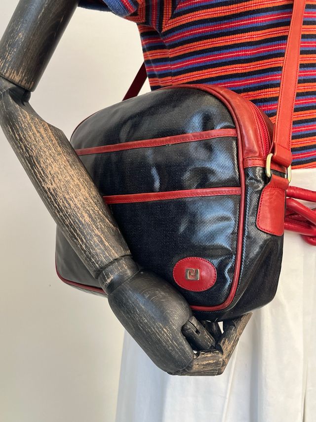 Borsa a tracolla vintage nera e rossa