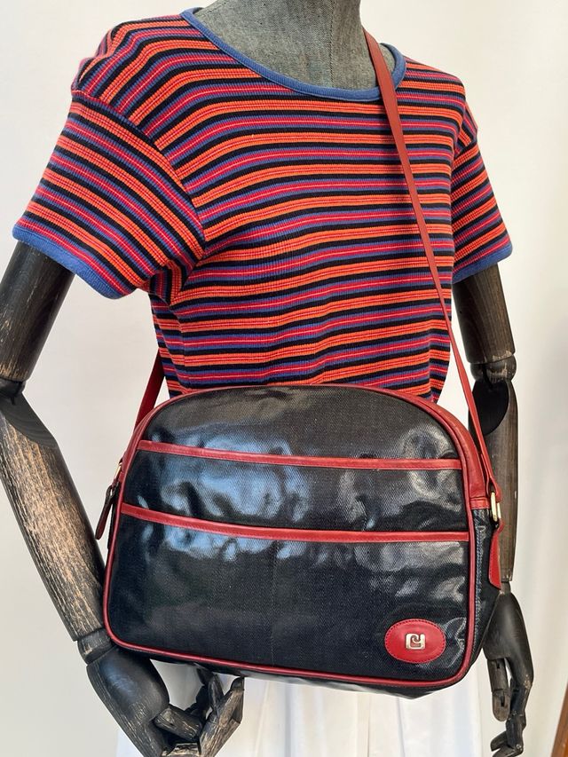 Borsa a tracolla vintage nera e rossa