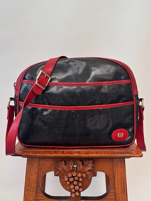 Borsa a tracolla vintage nera e rossa