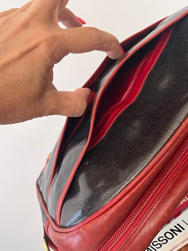 Borsa a tracolla vintage nera e rossa