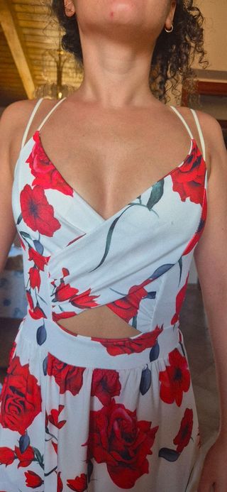 Vestito lungo floreale rosso e bianco