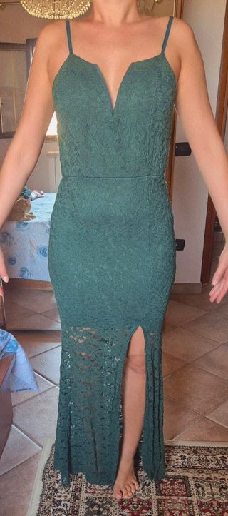 Vestito lungo verde pizzo cerimonia