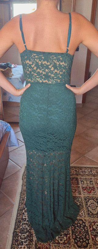 Vestito lungo verde pizzo cerimonia