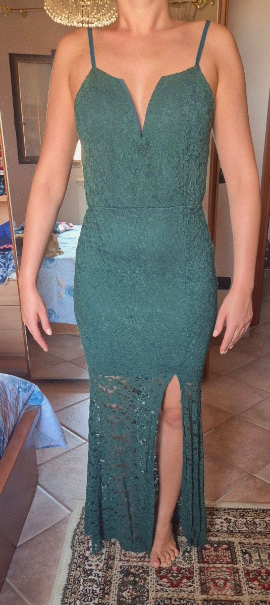 Vestito lungo verde pizzo cerimonia