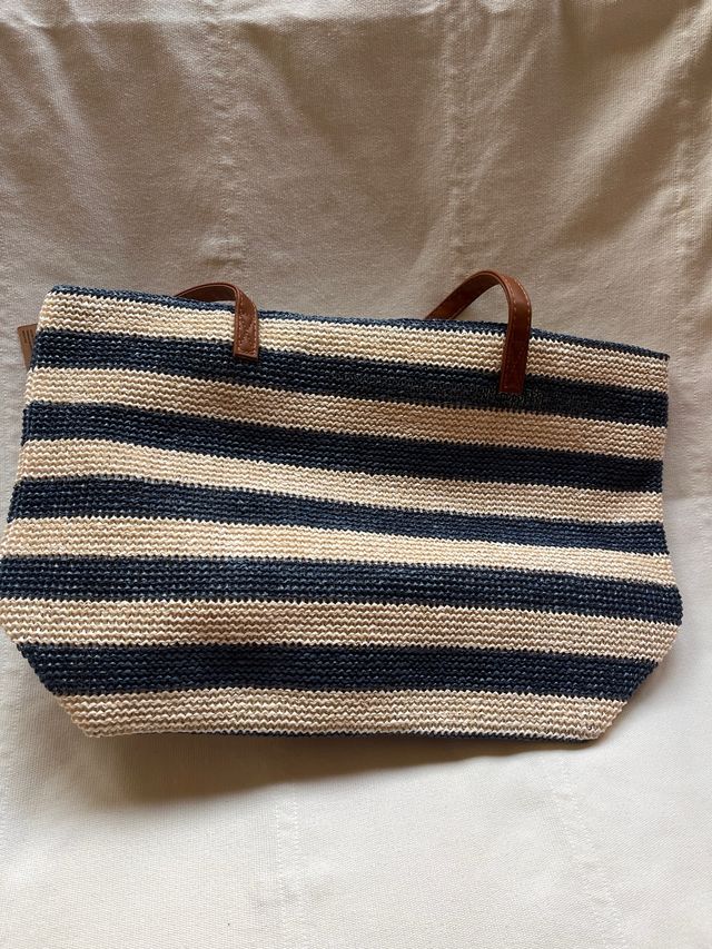 Bolso playa rayas beige-azul