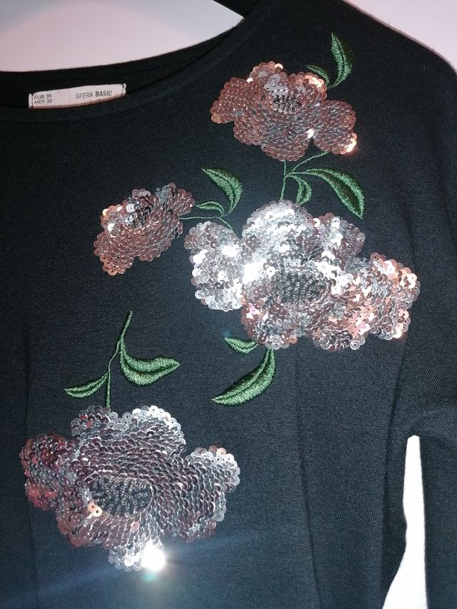 Camiseta Sfera negra lentejuelas T-M