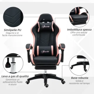Sedia da Gaming ad Altezza Regolabile con Poggiate