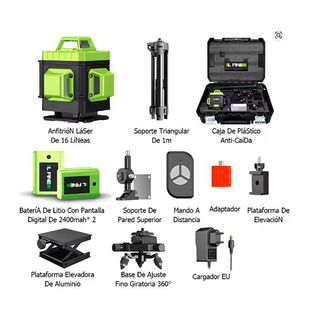 NIVEL LASER 360° 16 LINEAS 2 BATERÍAS Y TRÍPODE