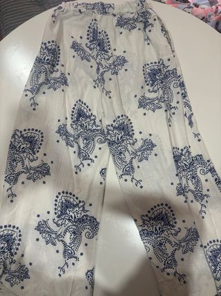 Pantalones Lino estampados - Azul/Blanco