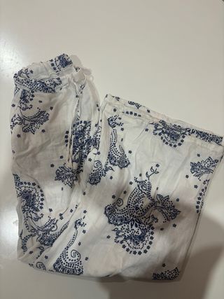 Pantalones Lino estampados - Azul/Blanco