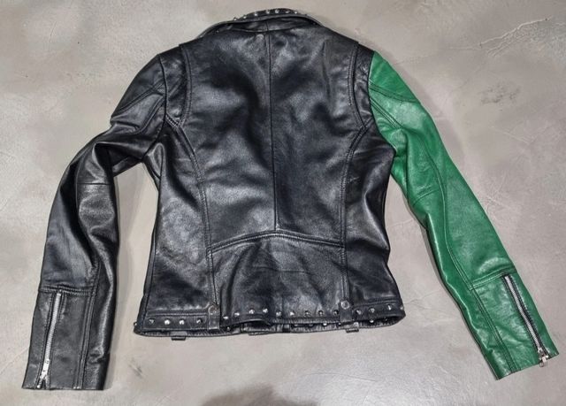 Chaqueta cuero punk verde-negro L
