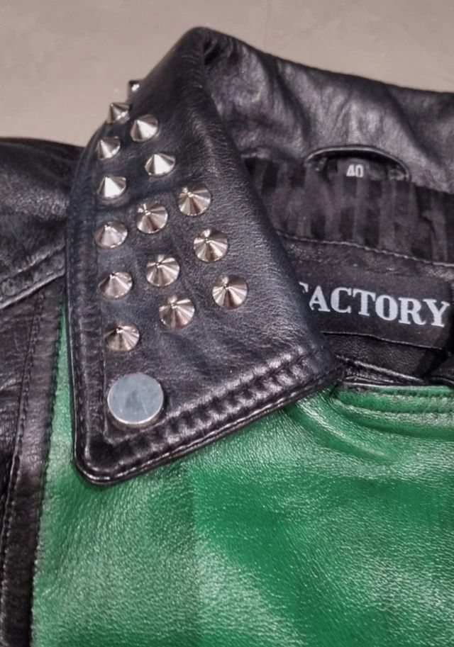 Chaqueta cuero punk verde-negro L