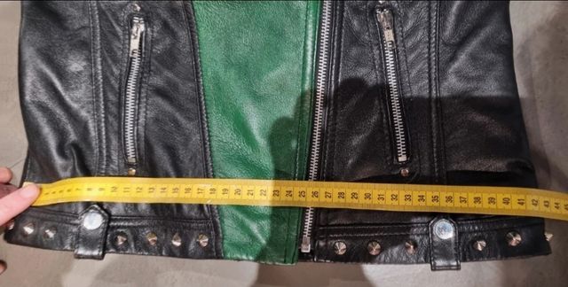 Chaqueta cuero punk verde-negro L