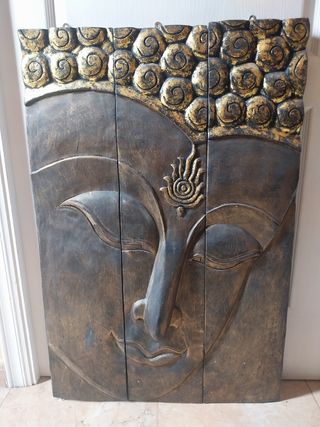 Precioso cuadro de buda de madera maciza 3piezas 