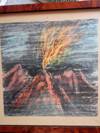 Cuadro volcán acuarela de Wanda davanzo