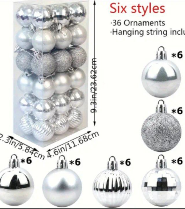 36 Bolas Navidad Plata - 6 estilos