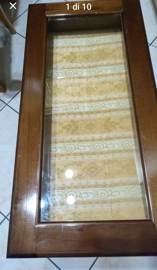 Tavolino legno con ripiano vetro