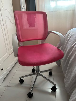 Silla escritorio rosa y blanca