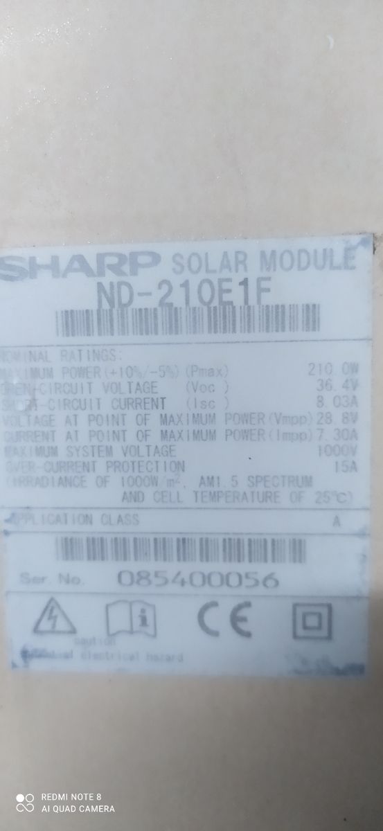 Placas solares Módulo solar Sharp ND-210E1F