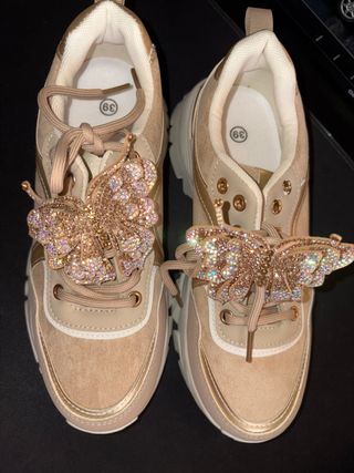 Sneakers con farfalle beige/oro tg 36

