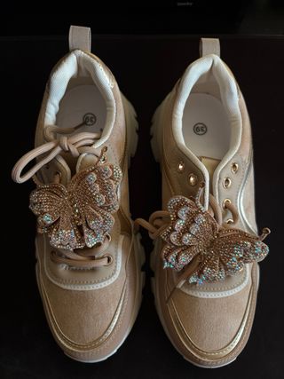 Sneakers con farfalle beige/oro tg 36

