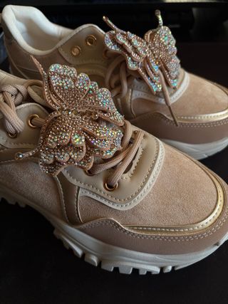 Sneakers con farfalle beige/oro tg 36

