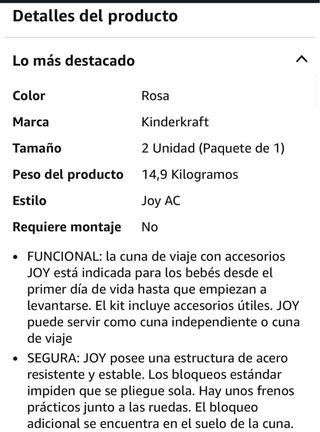 Cuna viaje Kinderkraft JOY Rosa