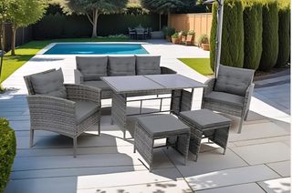 Conjunto jardín ratán gris - 7 piezas