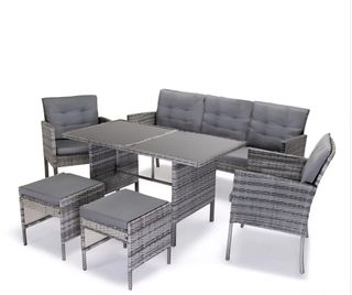 Conjunto jardín ratán gris - 7 piezas