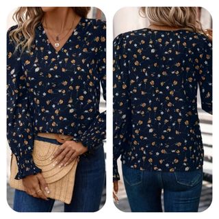 Blusa floral azul marino XL