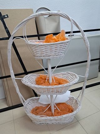 Cesta mimbre 3 pisos blanca