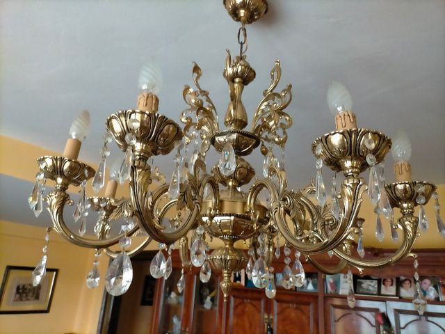 Araña bronce cristal 8 brazos, cristal roca