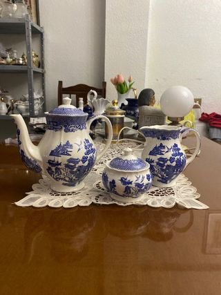 Juego té porcelana azul antiguo